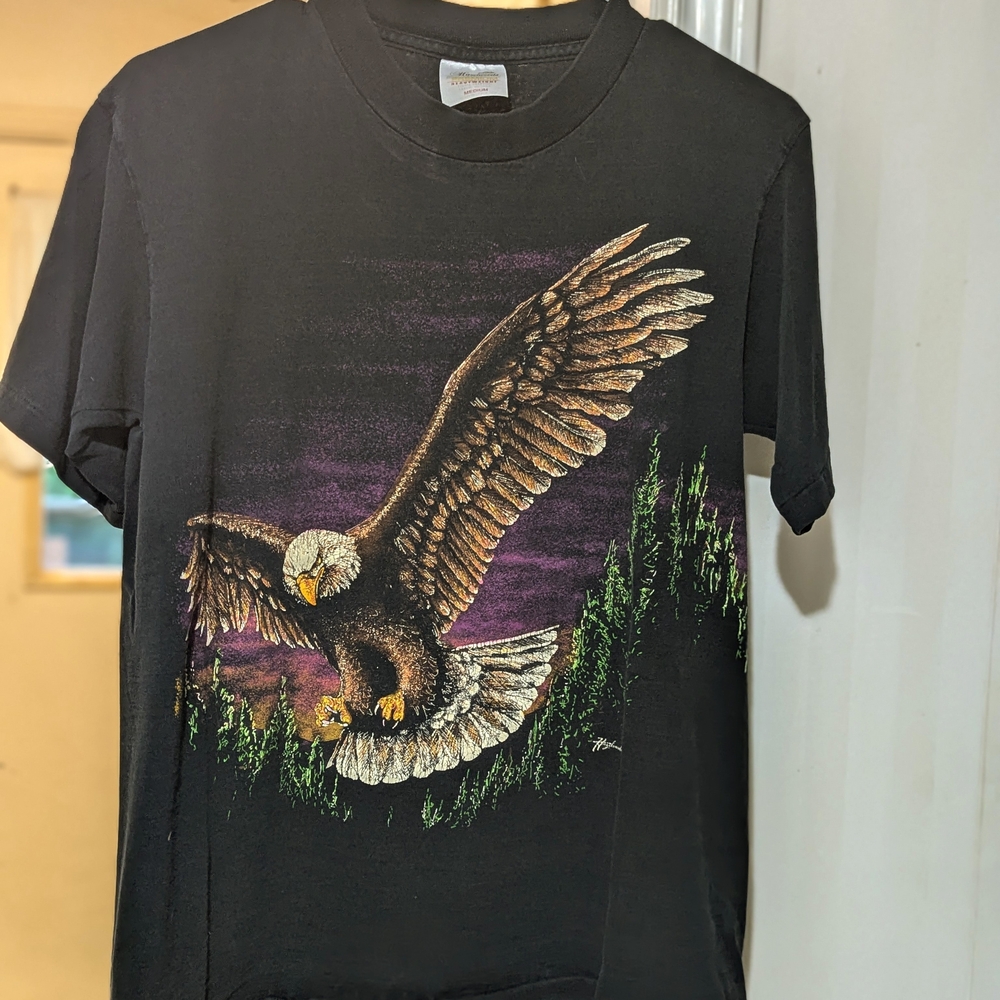 Black Graphic Tee with Eagle Design